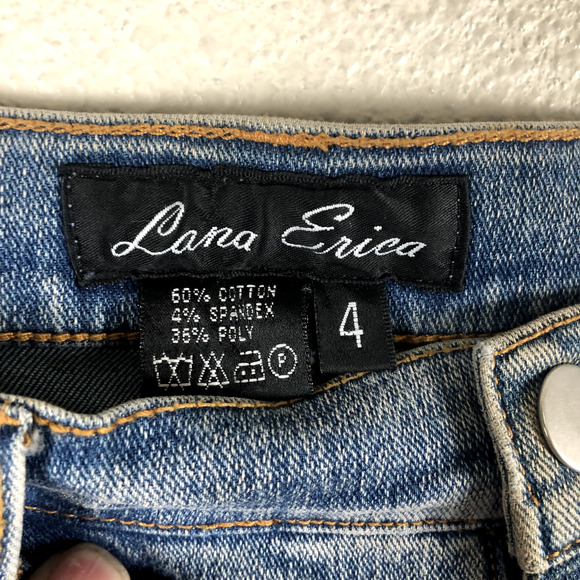 Lana Erica Jeans Blue Floral Embroidered Embellished Straight Leg Womens 4 - Picture 8 of 16